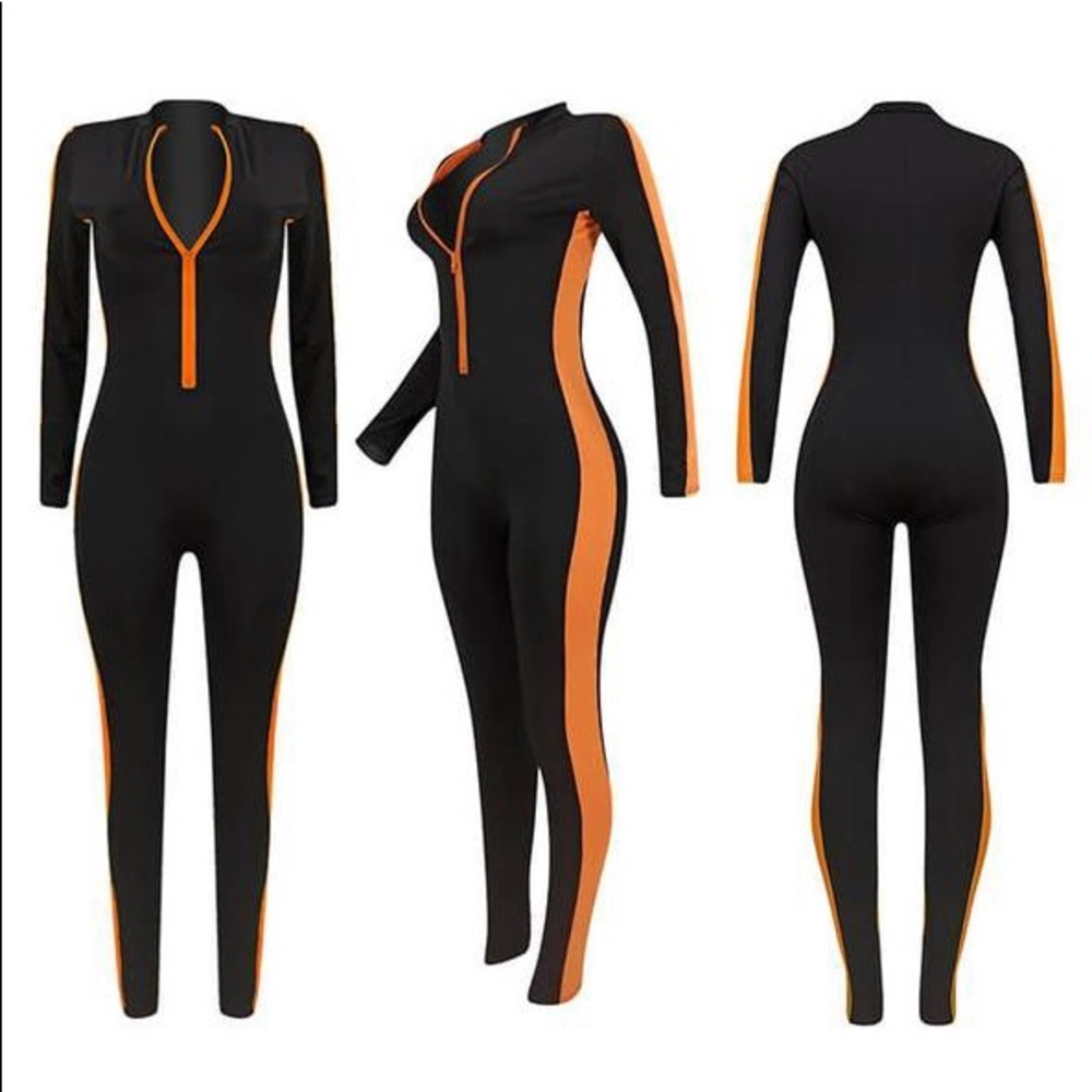 Striped Slim fit Zipper Front Bodycon Jumpsuit!